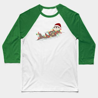 Otter Santa Christmas Lights Baseball T-Shirt